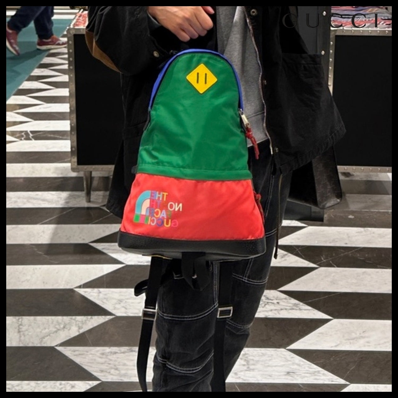 【GUCCI x The North Face】Two Tone Nylon Backpack Green Red