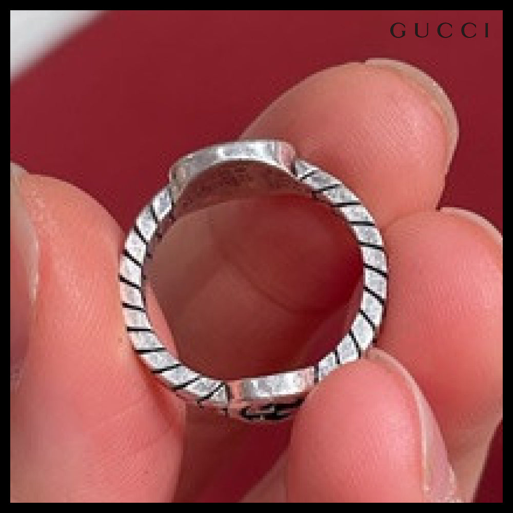 【GUCCI】Interlocking G Enamel Chain Ring Black