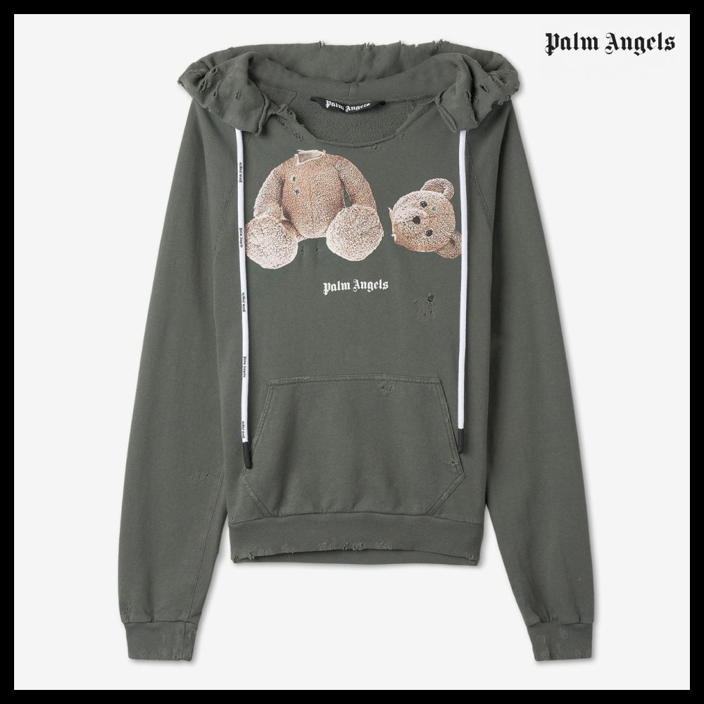 ◆PALM ANGELS◆ フーディ Hoodie Khaki ベア ロゴ