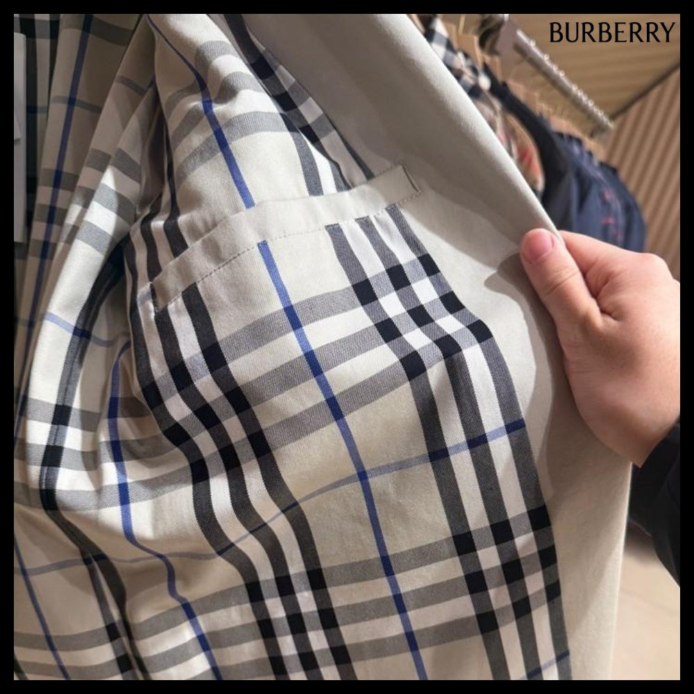 【Burberry】Button Single Cotton Men's Car Coat Lichen