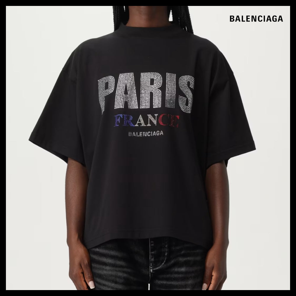 【BALENCIAGA】Paris Strass Cropped T-Shirt Oversized