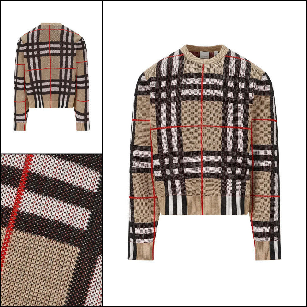 【Burberry】Check Cotton Knit Beige Men