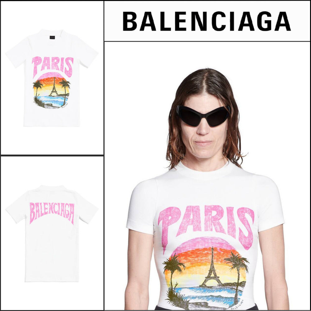 【BALENCIAGA】Women’s Paris Tropical T-Shirt Fitted White
