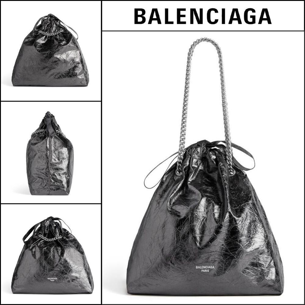 【BALENCIAGA】Crush Medium Tote Bag Dark Grey Metallized