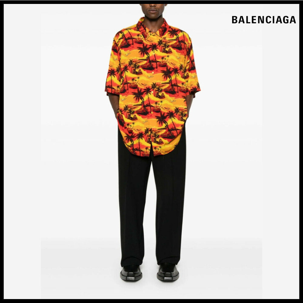 【BALENCIAGA】Hawaiian Car Minimal Short Sleeve Shirt