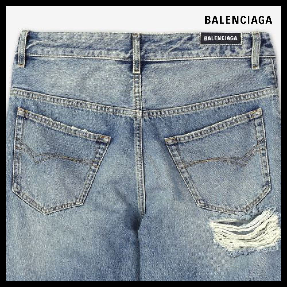 【BALENCIAGA】Ripped Denim Pants Sunbleached Blue