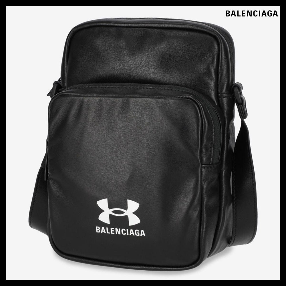 【BALENCIAGA】Under Armour Logo Lambskin Crossbody Bag Black