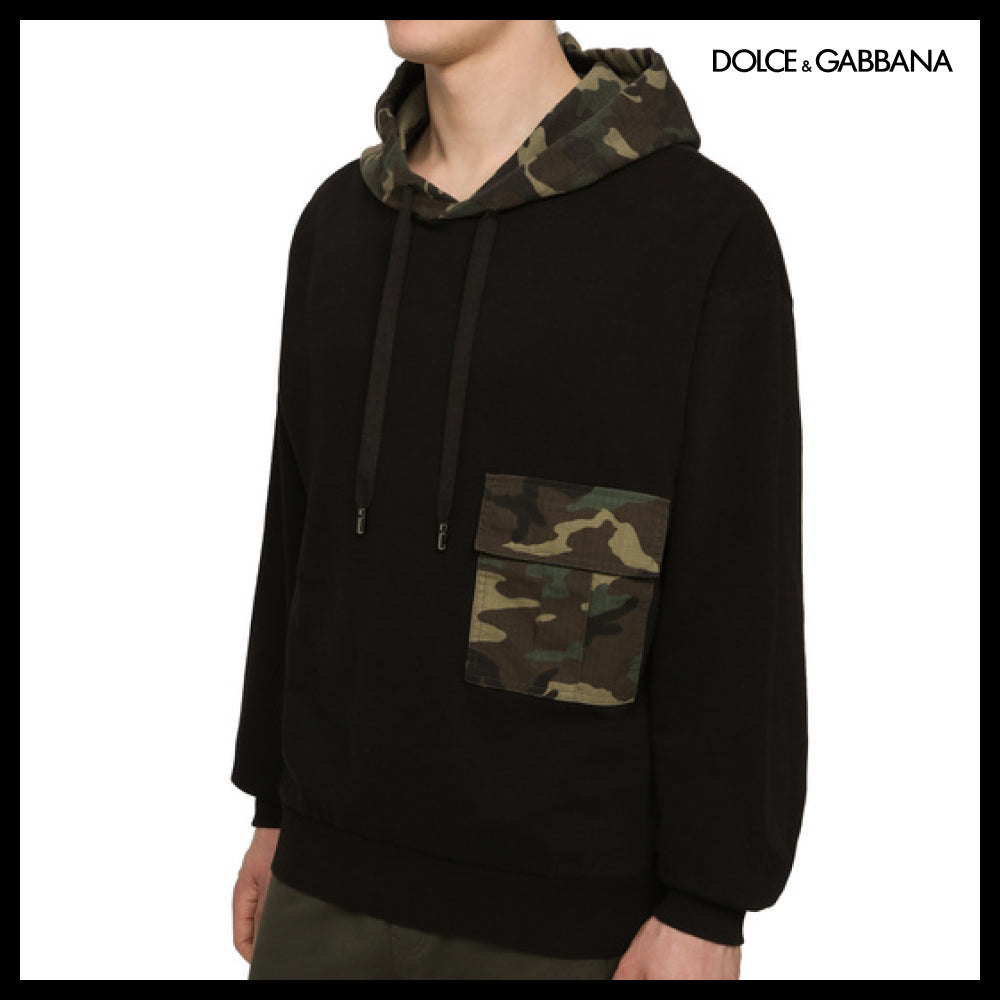 【Dolce & Gabbana】Jersey Hoodie with Camouflage Details