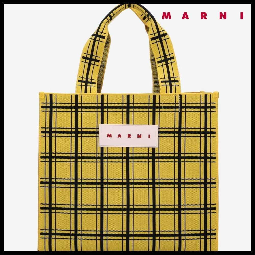 【MARNI】 マルニ バッグ LOGO TAG CHECK TOTE BAG YELLOW