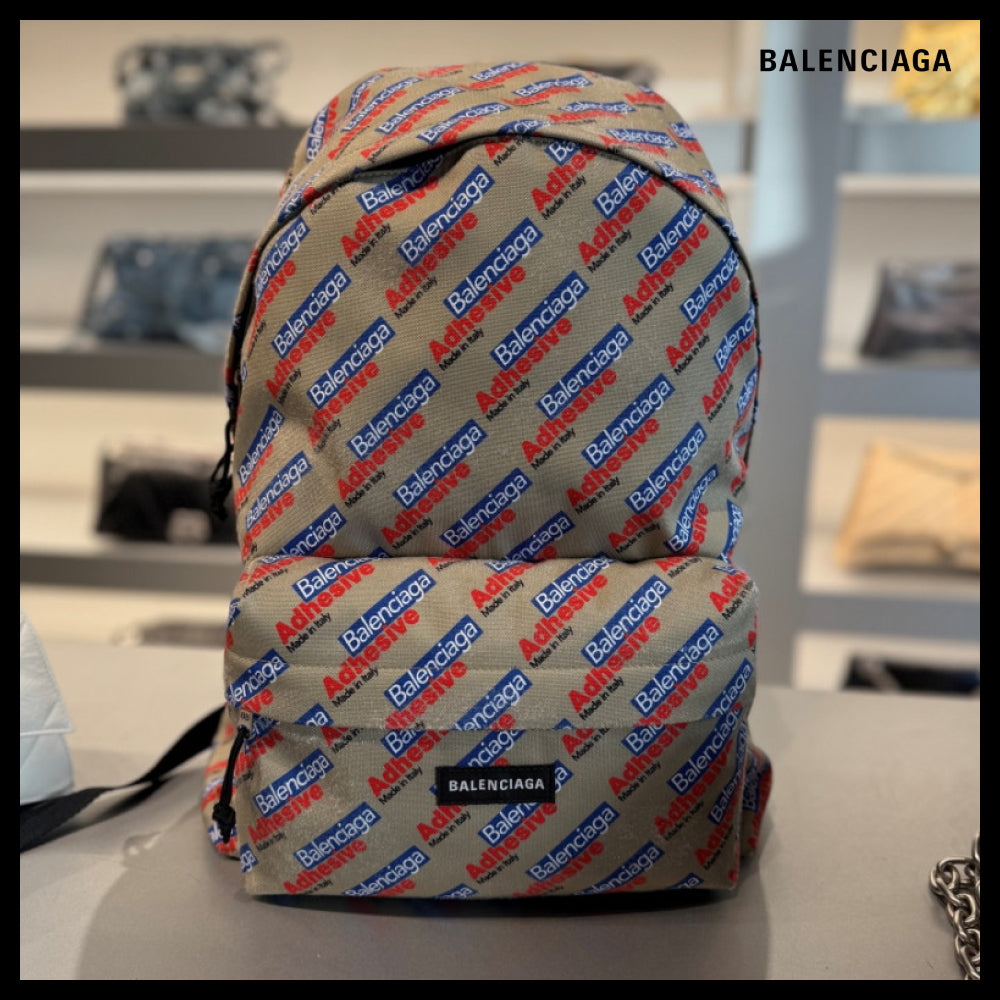 【BALENCIAGA】Explorer Adhesive Canvas Backpack Beige Blue