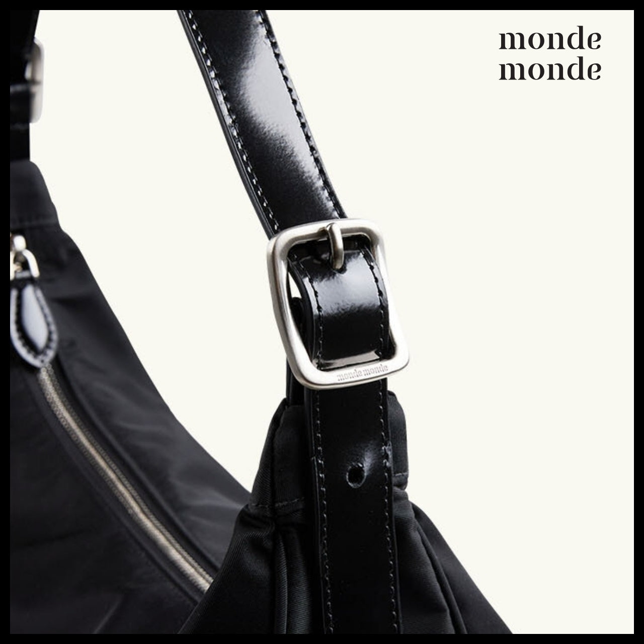 【monde monde】Classic Button Half Moon Nylon Bag (2 Colors)