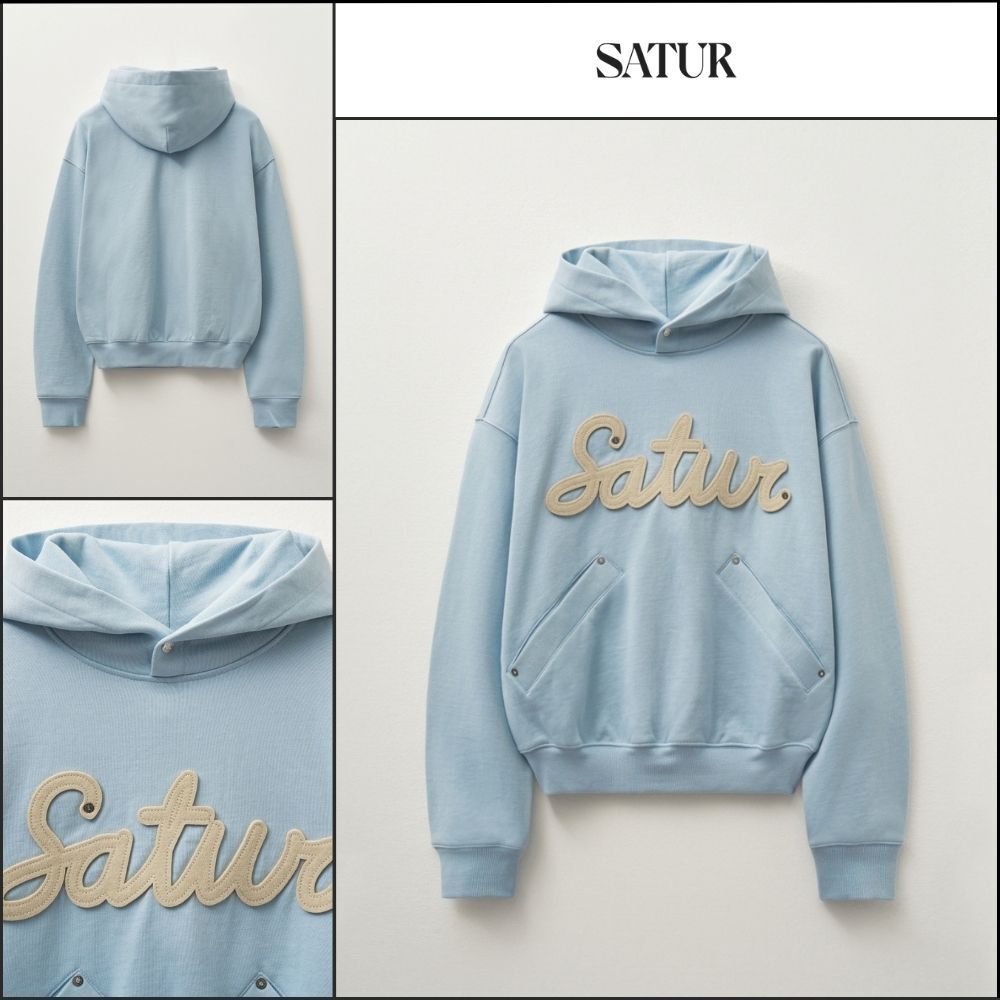 【SATUR】Applique Rivet Hoodie Sky Blue