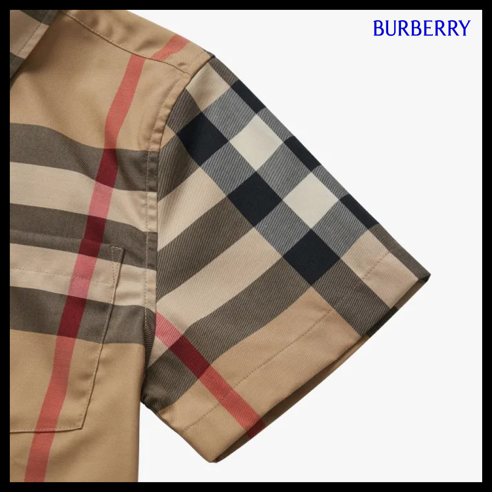 【Burberry】Check Stretch Boys’ Short Sleeve Shirt