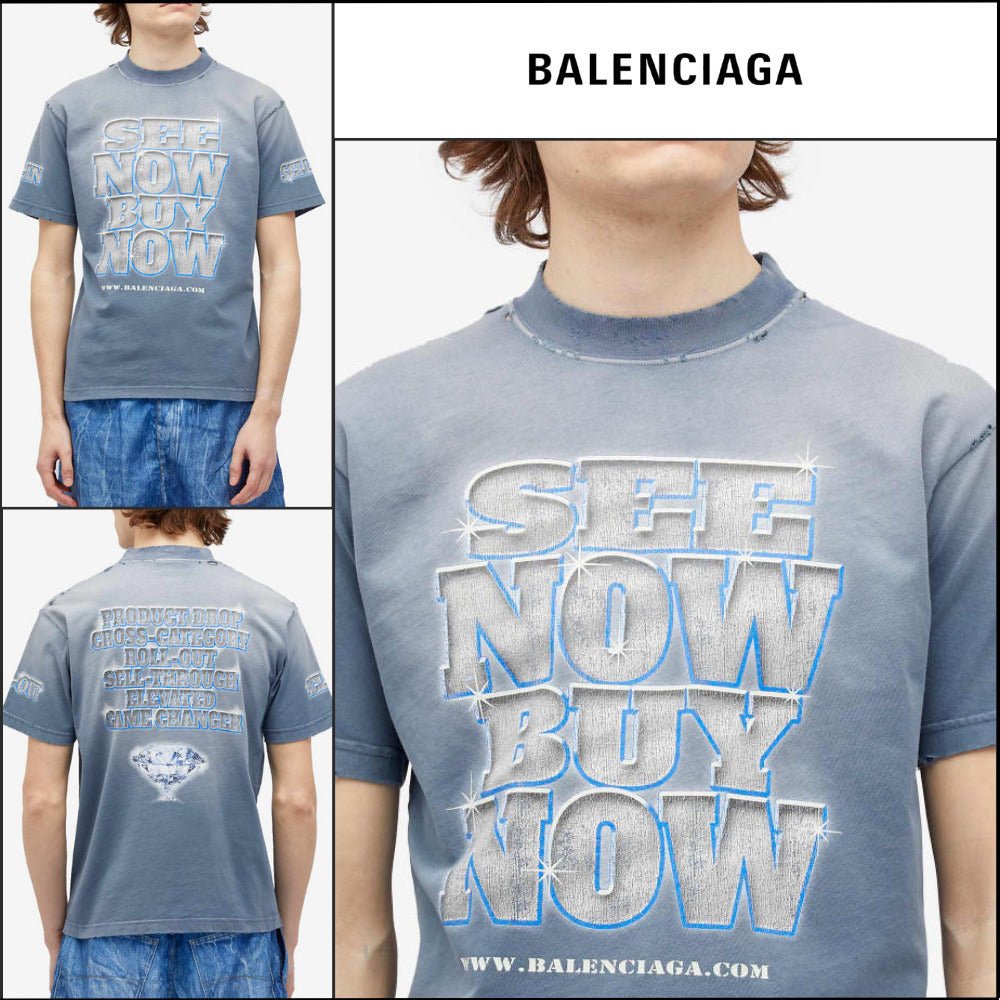 【BALENCIAGA】See Now Buy Small Fit T-Shirt Washed Blue