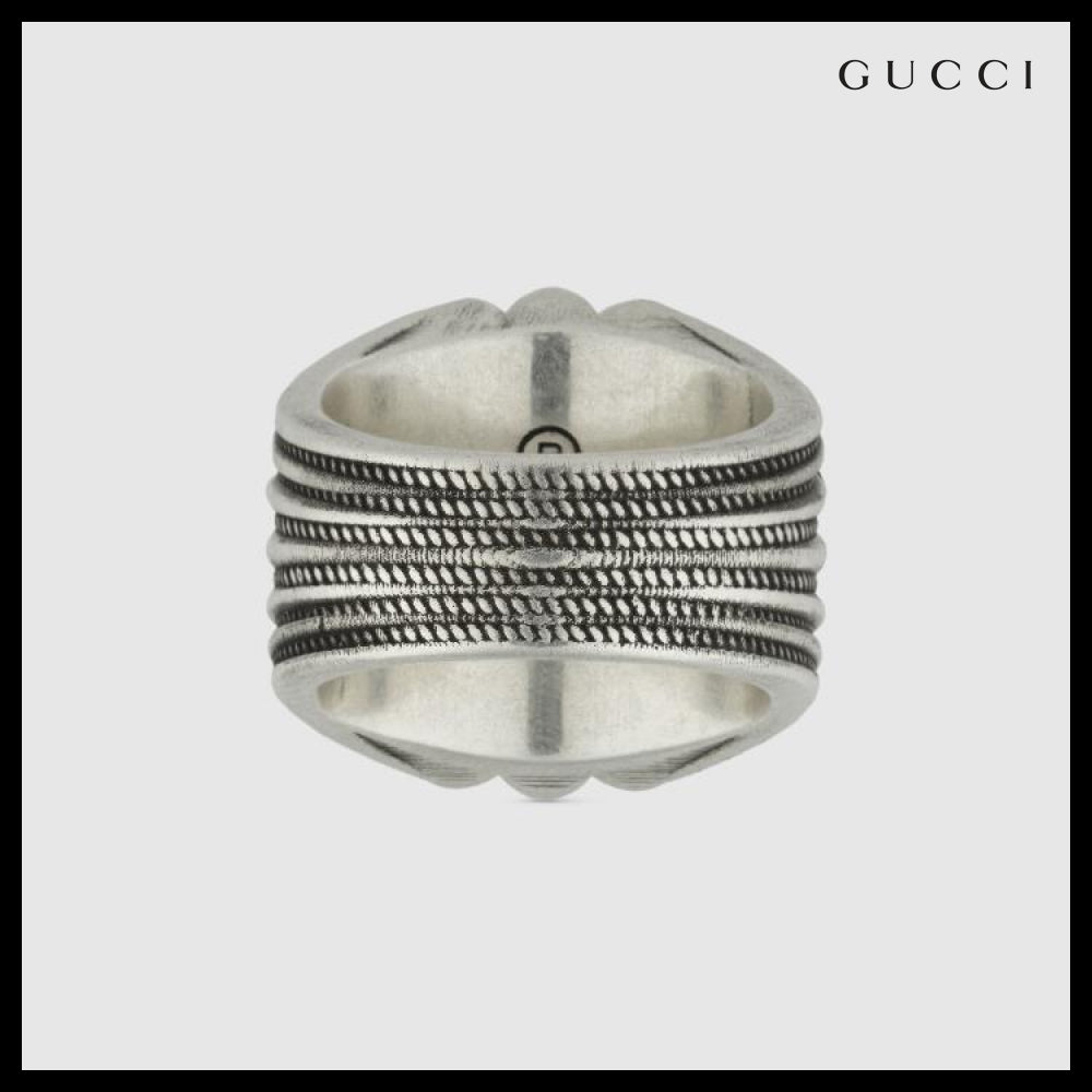 【GUCCI】Engraved Flower Sterling Ring Turquoise