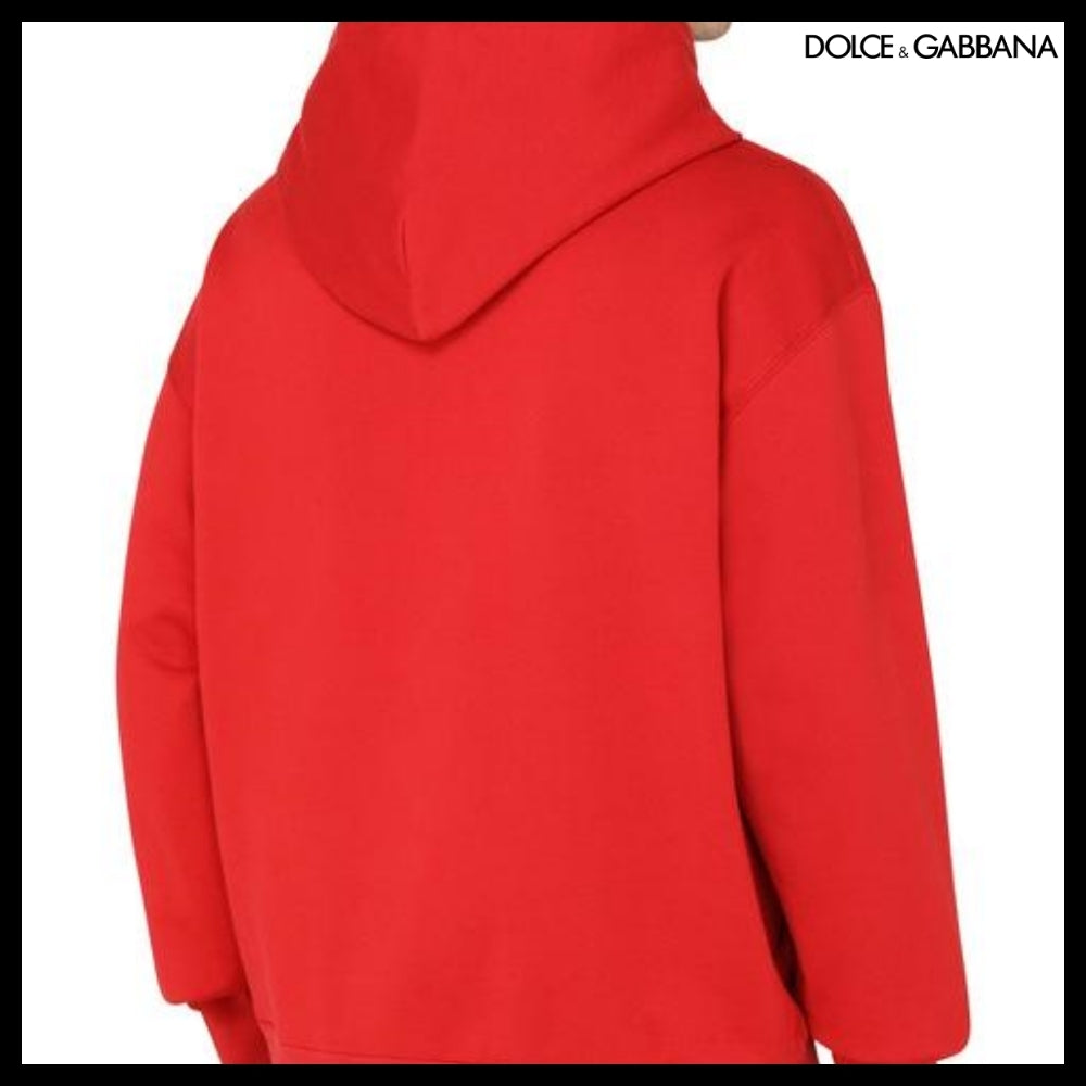 【Dolce & Gabbana】Jersey Sweatshirt with DG Patch Red