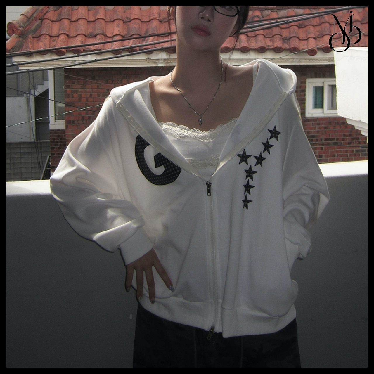 【MODIMOOD】Loose Fit Star Hoodie Zip-Up 4 Colors