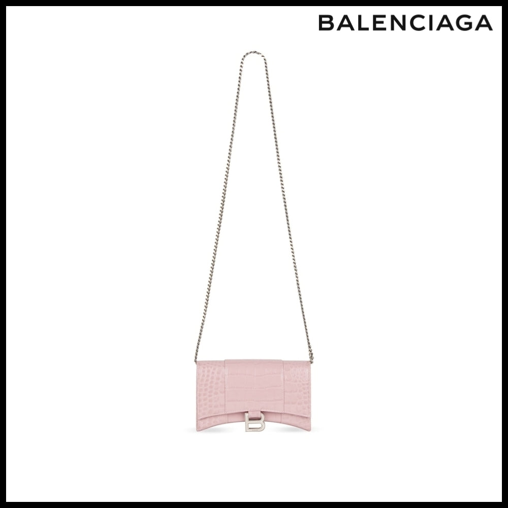 【BALENCIAGA】Hourglass Wallet on Chain Crocodile Embossed