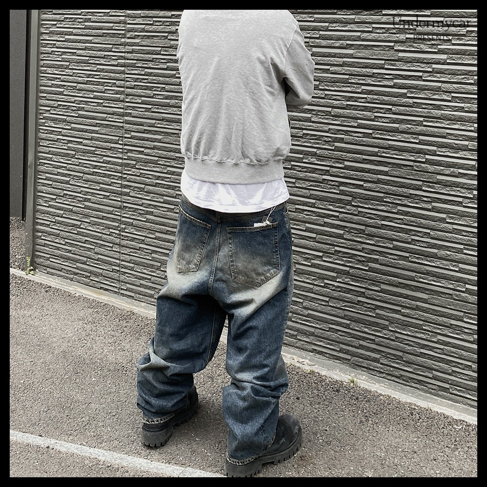 【Undermycar】ANTI FXXKING LOGO PLAY BRUSH WASHED WIDE JEANS