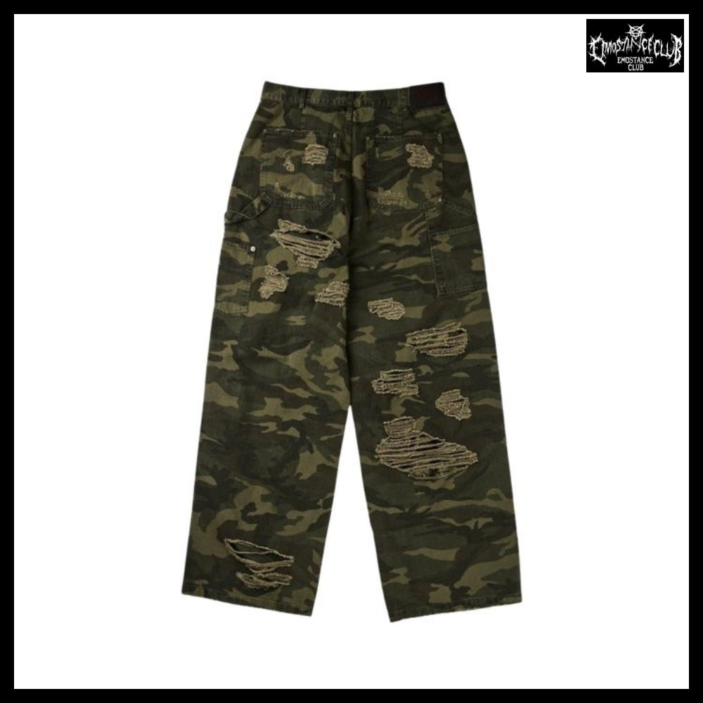【EMOSTANCECLUB】Double Layered Distressed Camo Pants
