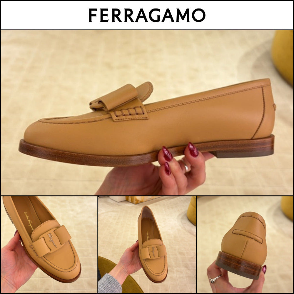 【FERRAGAMO】VIVALDO NEW VARA BOW LEATHER LOAFERS BEIGE