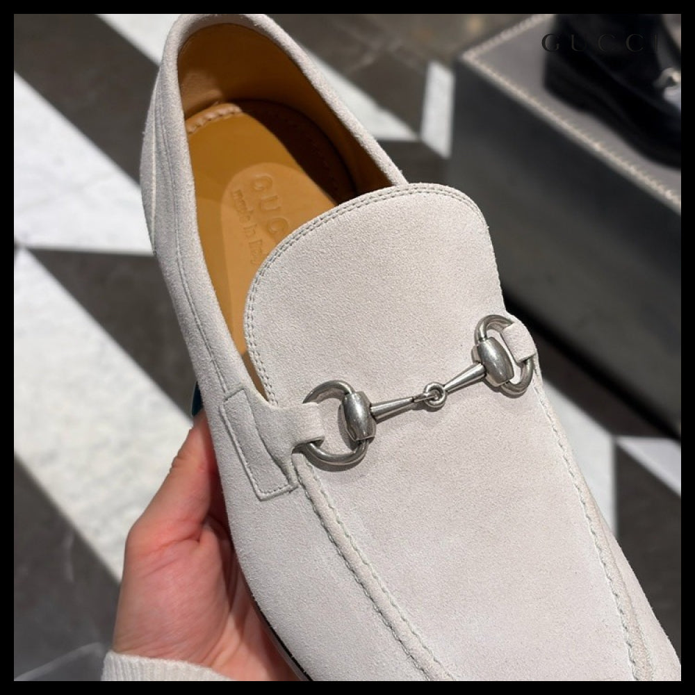 【GUCCI】JORDAN Horsebit Suede Men’s Moccasin Loafers White