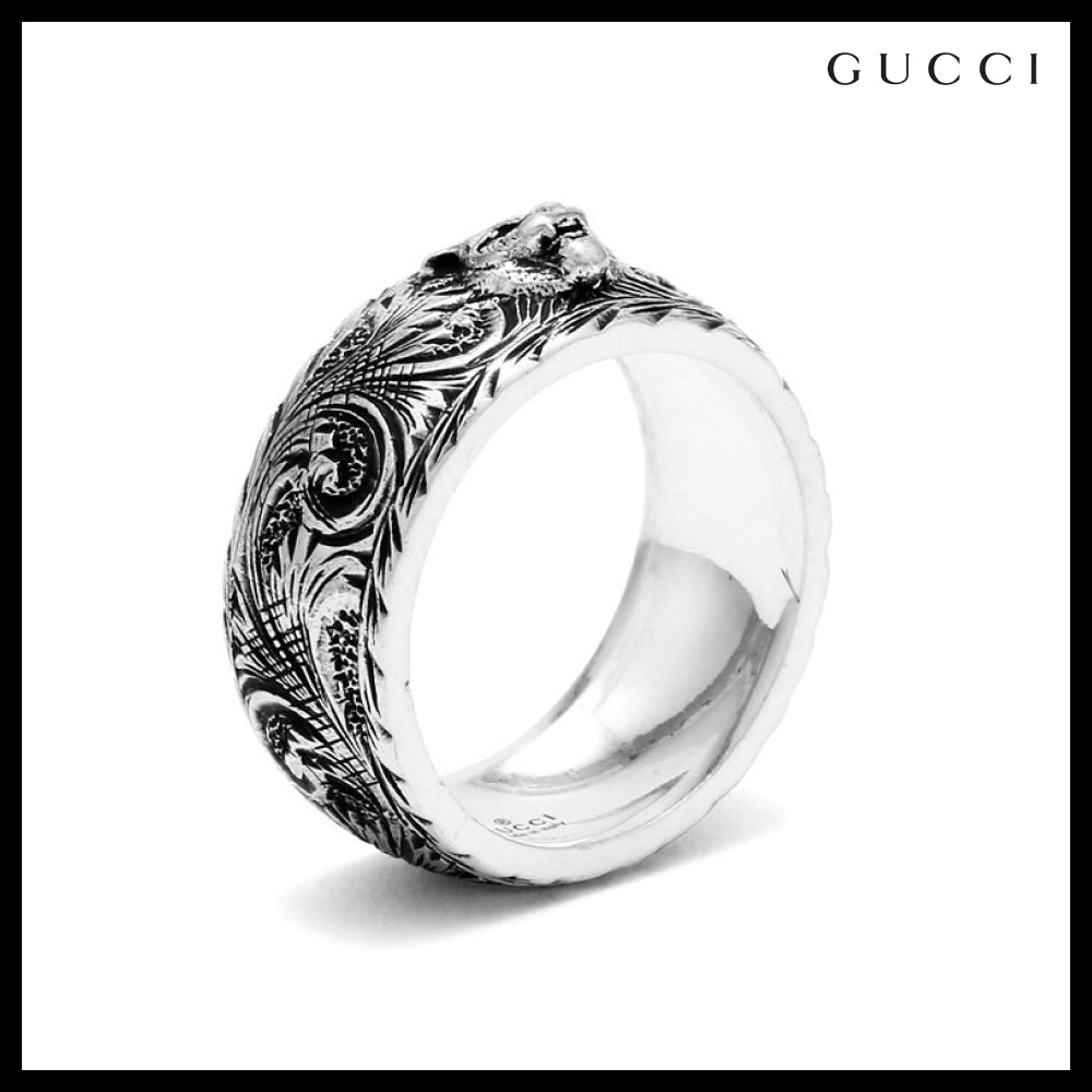 【GUCCI】GARDEN FELINE Garden Feline Head Metal Ring SILVER
