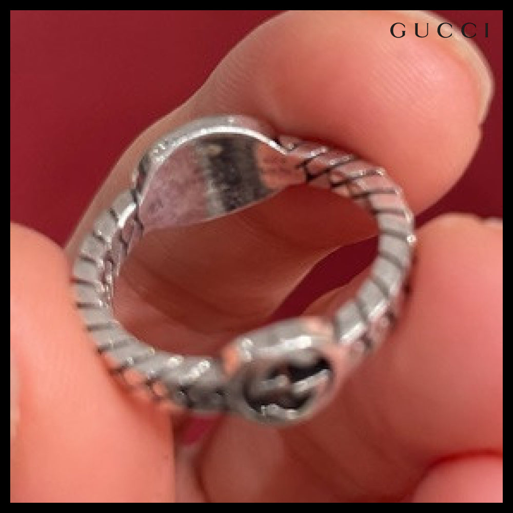 【GUCCI】Interlocking G Enamel Chain Ring Black