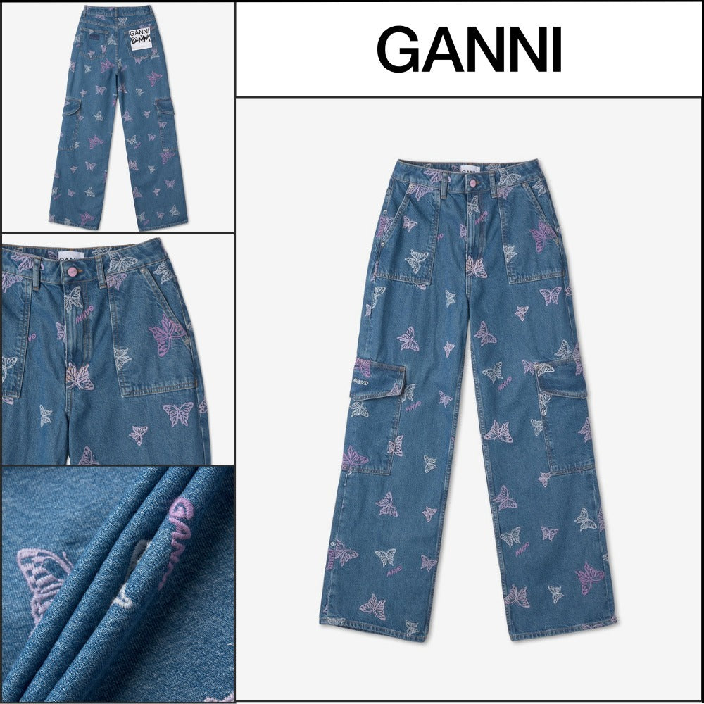 【Ganni】バタフライ ロゴ デニム パンツ