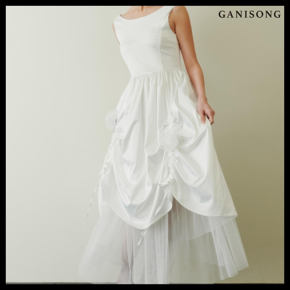 【GANISONG】Bridal Rosy Bow Dress White