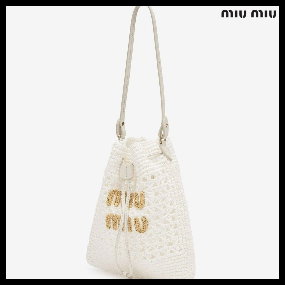【MiuMiu】Mini Woven Fabric Drawstring Tote Bag