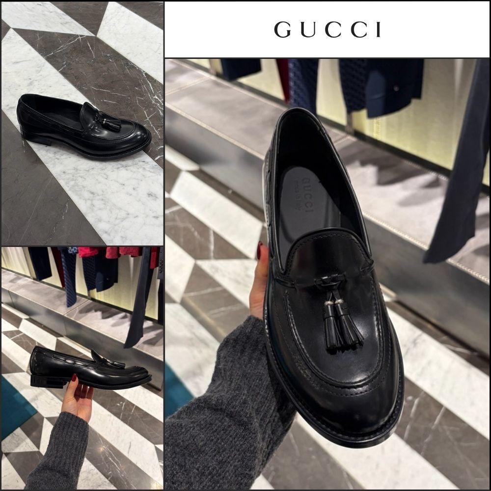 【GUCCI】Tassel Smooth Leather Nubuck Men’s Loafers Black