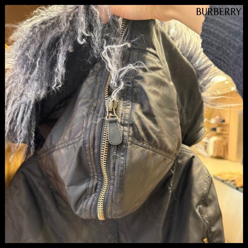 【Burberry】B Shield Shearling Fur Bomber Jacket Shadow