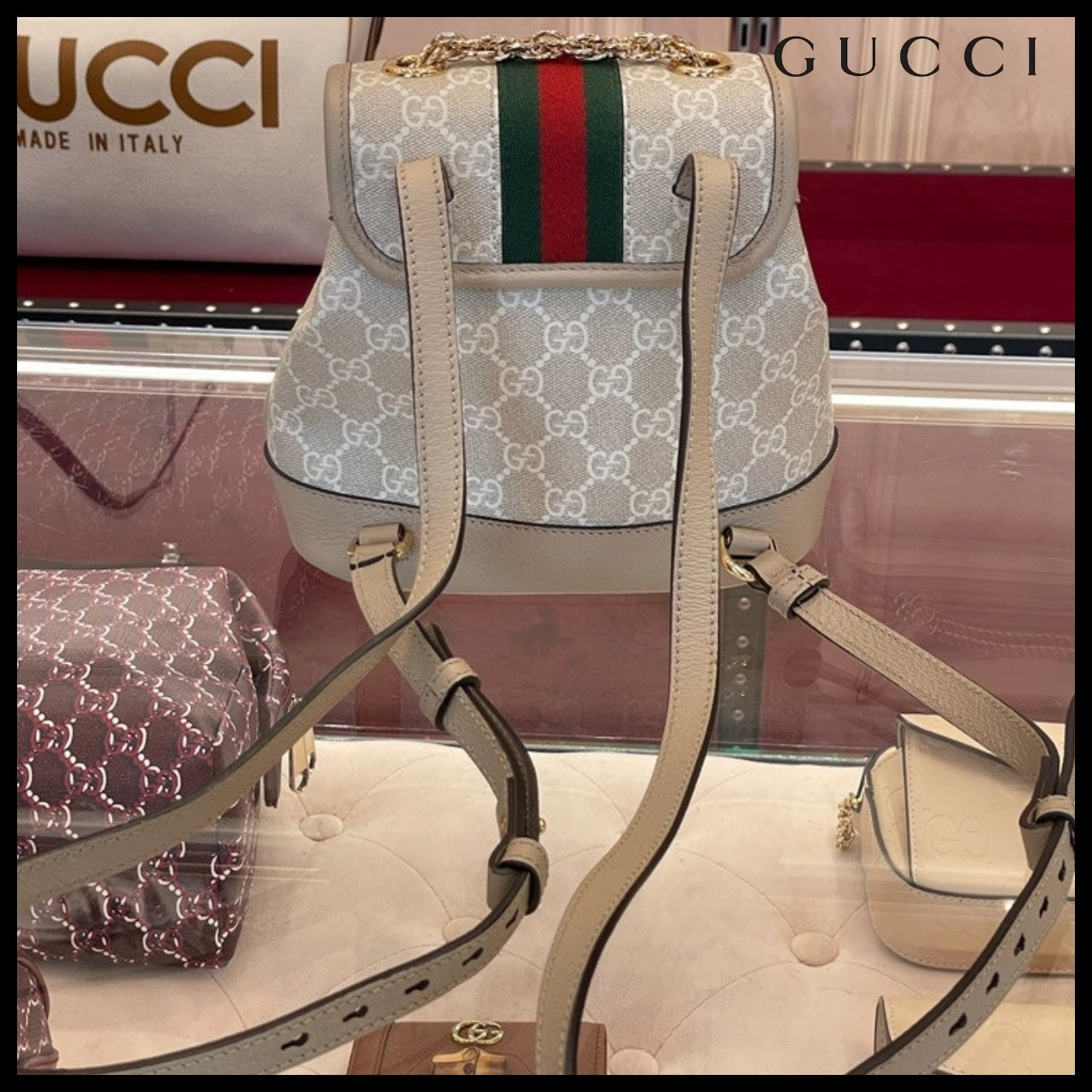 【GUCCI】GG Ophidia Supreme Canvas Mini Backpack Beige White