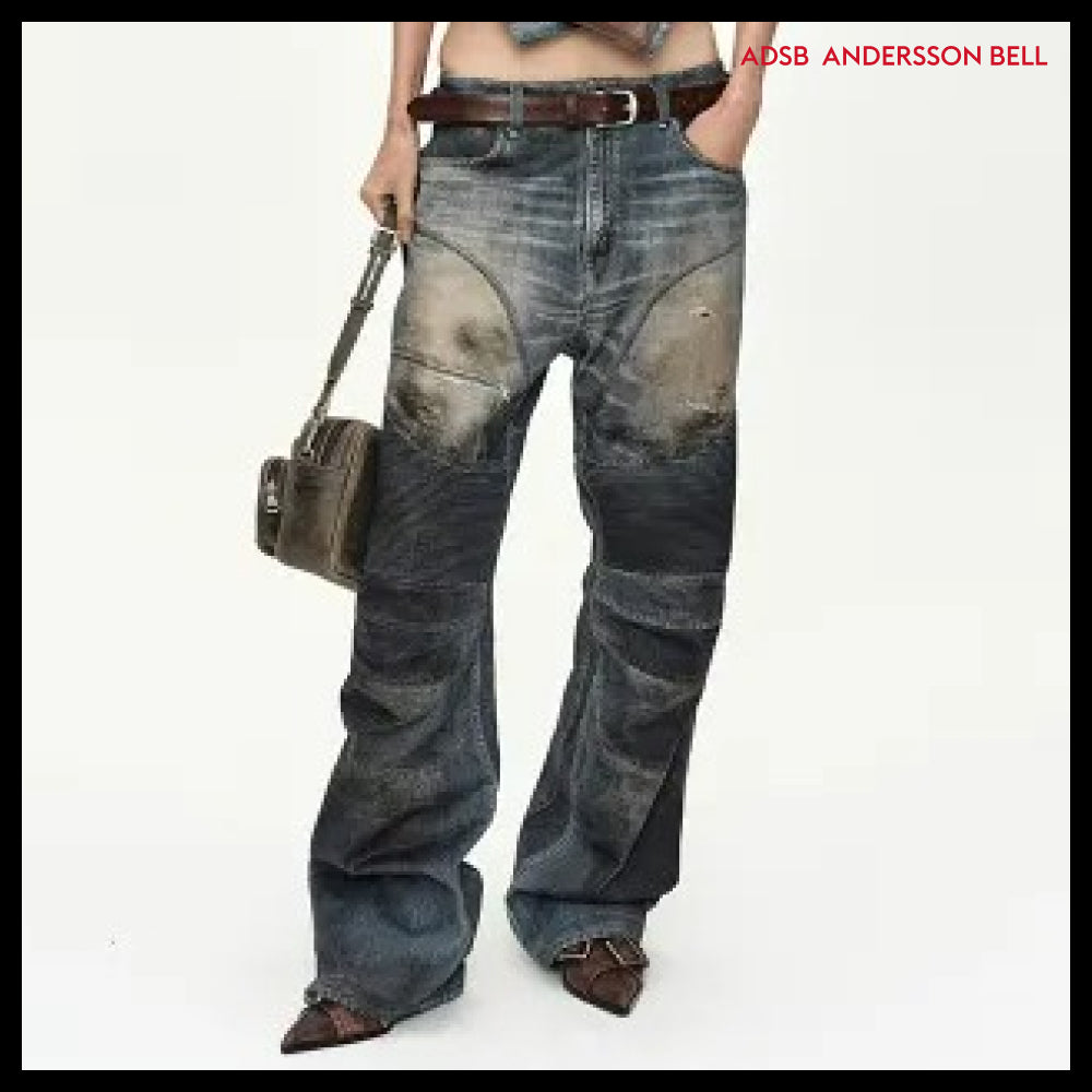 【ANDERSSON BELL】DENIM TROMPE LOEIL GRAPHIC BIKER JEANS MID