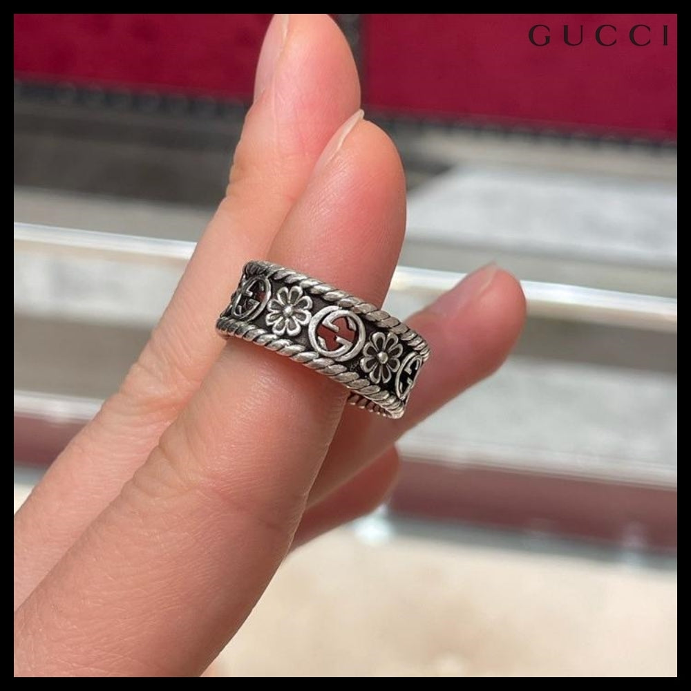 【GUCCI】インターロッキングGフラワーメタルリングシルバー