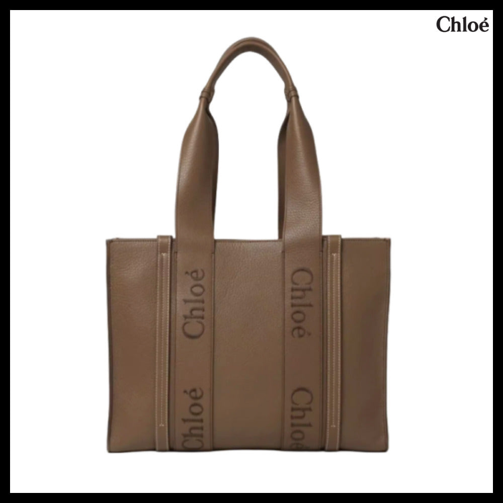 【Chloe】Woody Medium Tote Bag Dark Nut