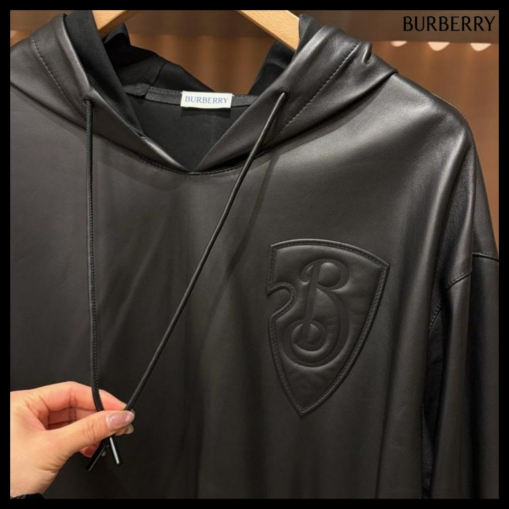 【Burberry】B Shield Lambskin Hooded T-Shirt Black