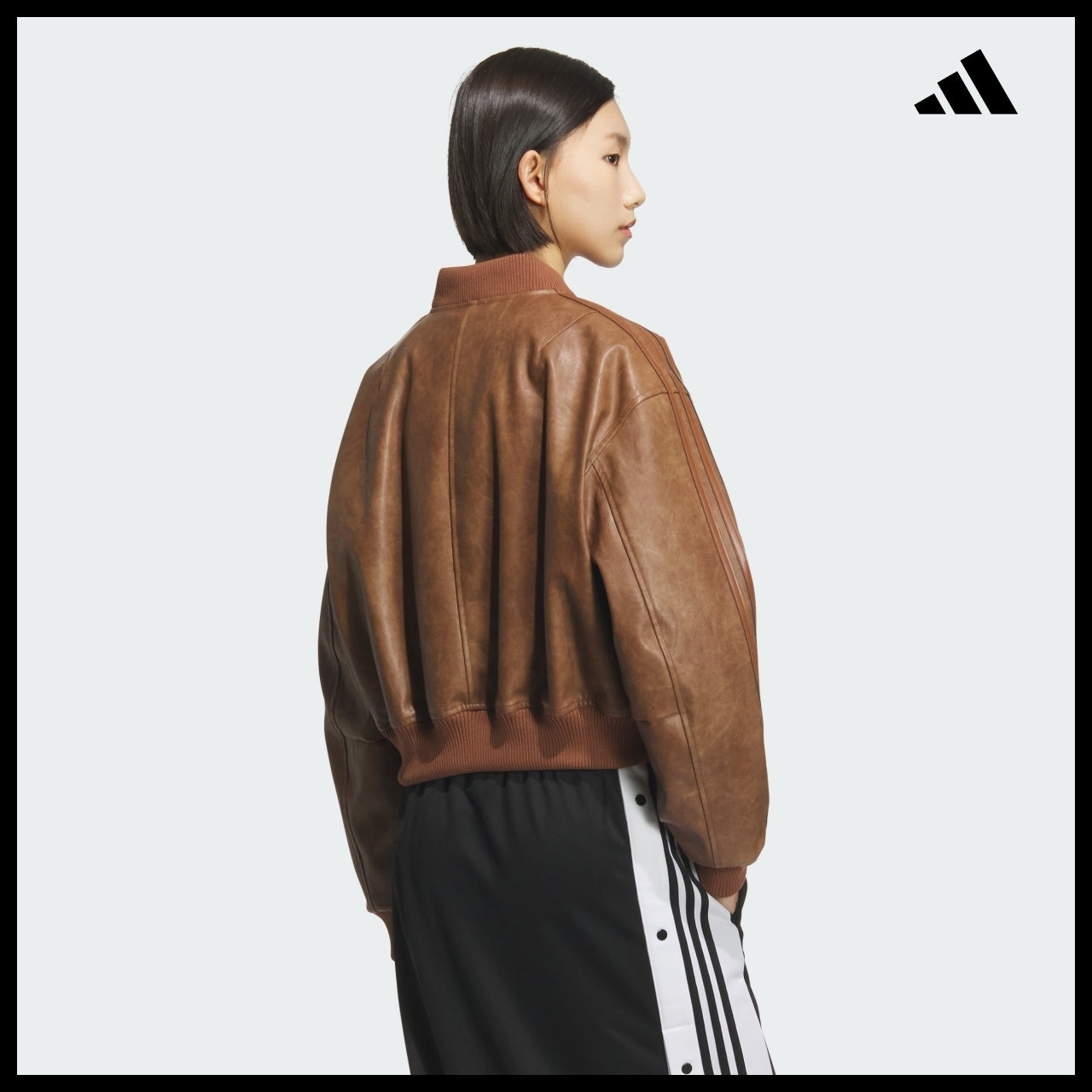 【ADIDAS】Cropped Leather Jacket Brown