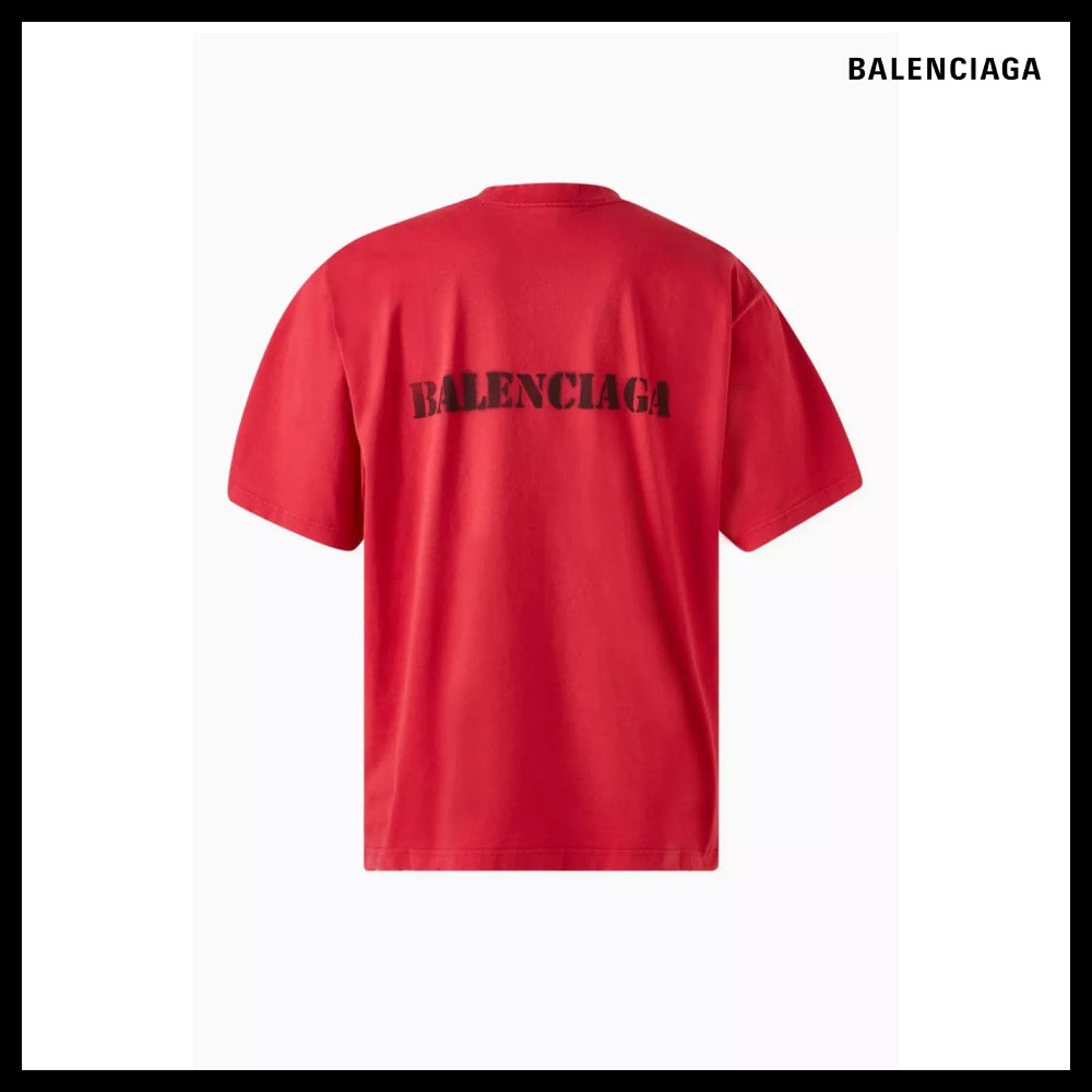 【BALENCIAGA】Stencil Type Medium Fit T-Shirt Red