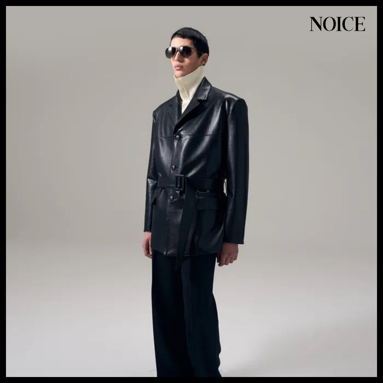【NOICE】Oversize Belted Faux Leather Jacket