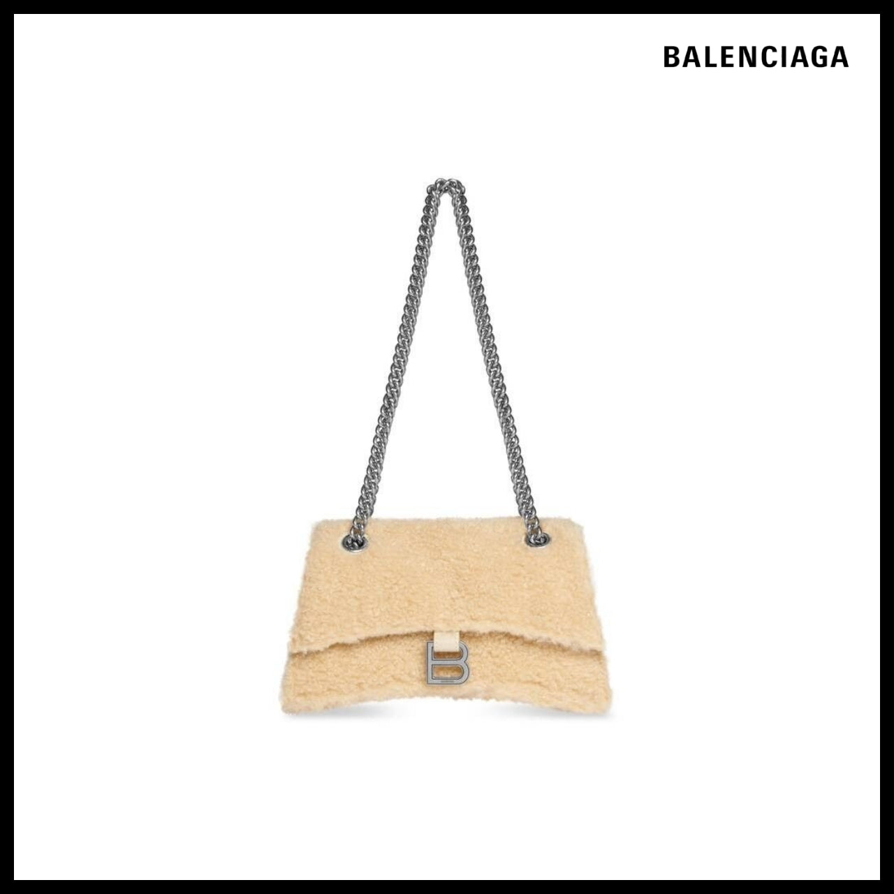 【BALENCIAGA】Crush Small Chain Bag Shearling Beige