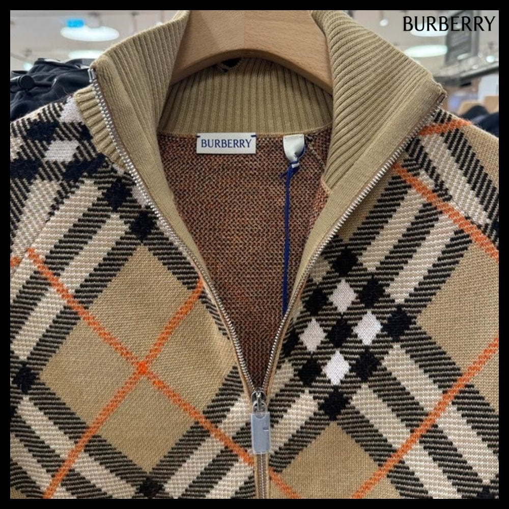 【Burberry】Check Wool Mohair Two-Way Blend Jacket Sand