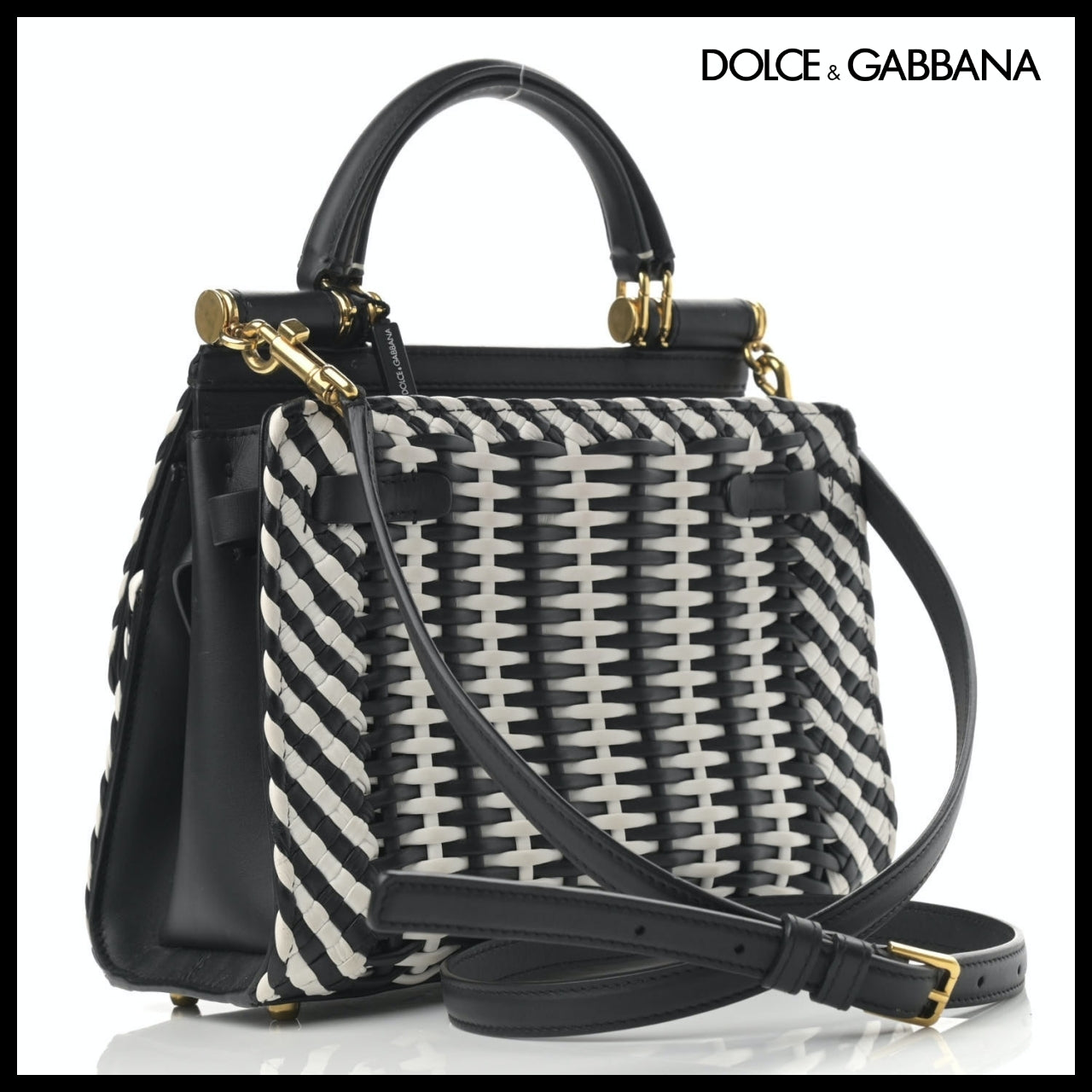 【Dolce & Gabbana】M Sicily 58 Bag Woven Bappa Black White
