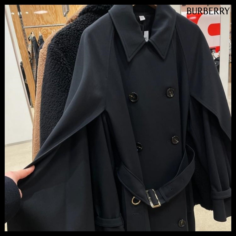 【Burberry】COTNESS Wool Blend Trench Coat Black