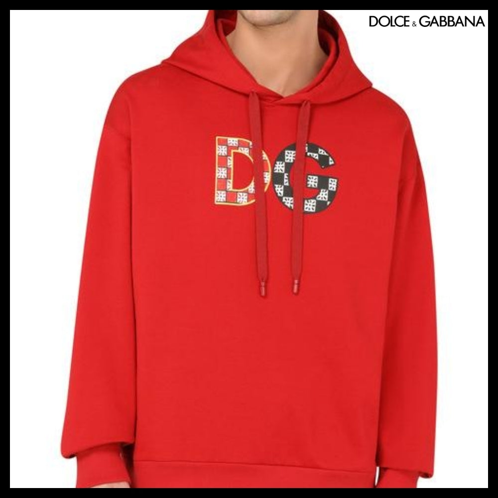 【Dolce & Gabbana】Jersey Sweatshirt with DG Patch Red