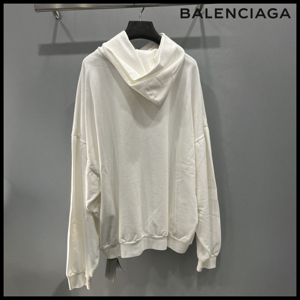 【BALENCIAGA】Sample Sticker Round Hoodie Oversized White