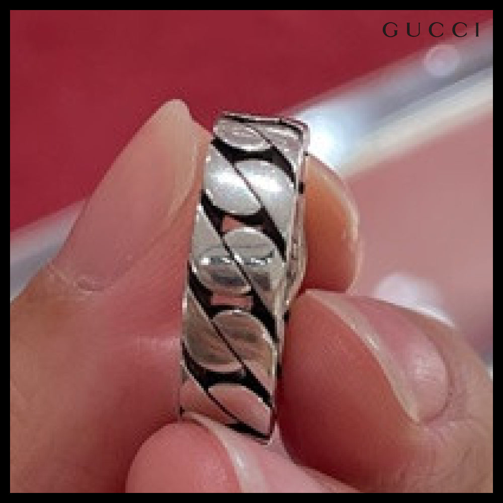 【GUCCI】Enamel Mini Interlocking Chain Ring Silver