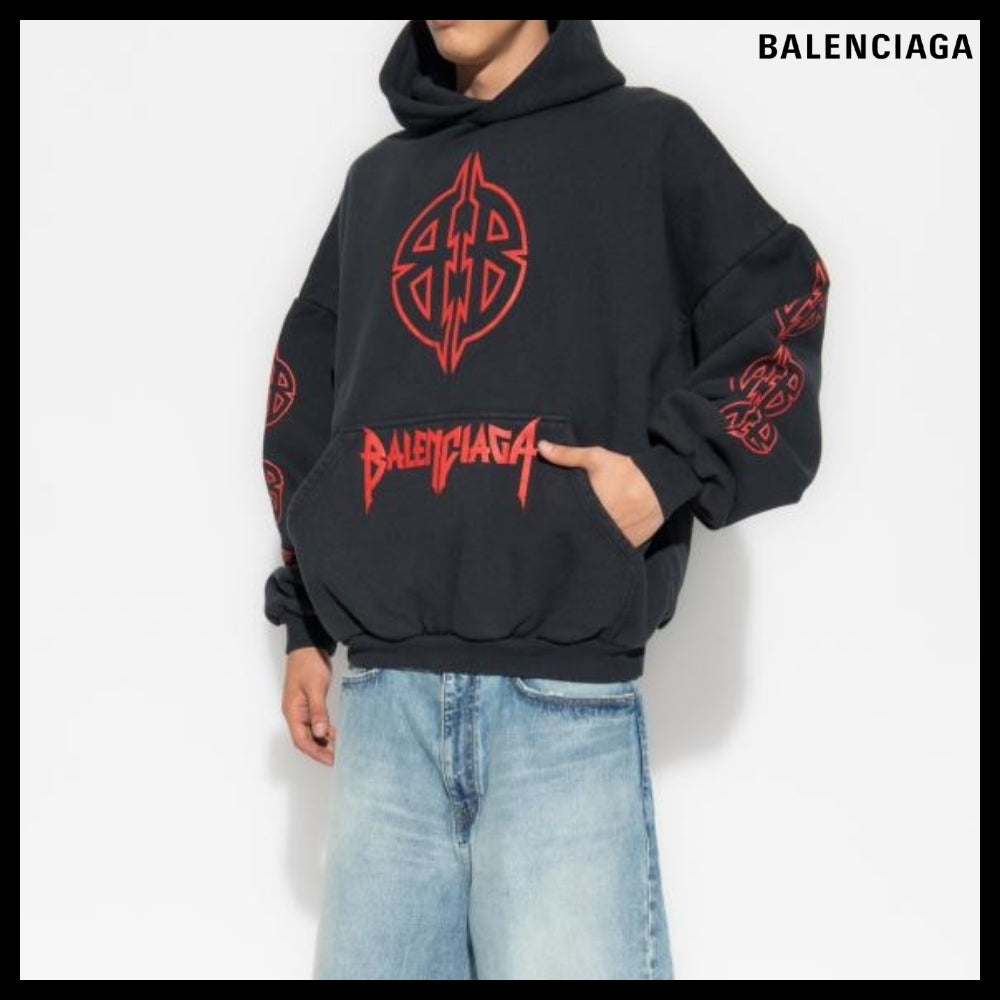 【BALENCIAGA】Round Hoodie Faded Black Red