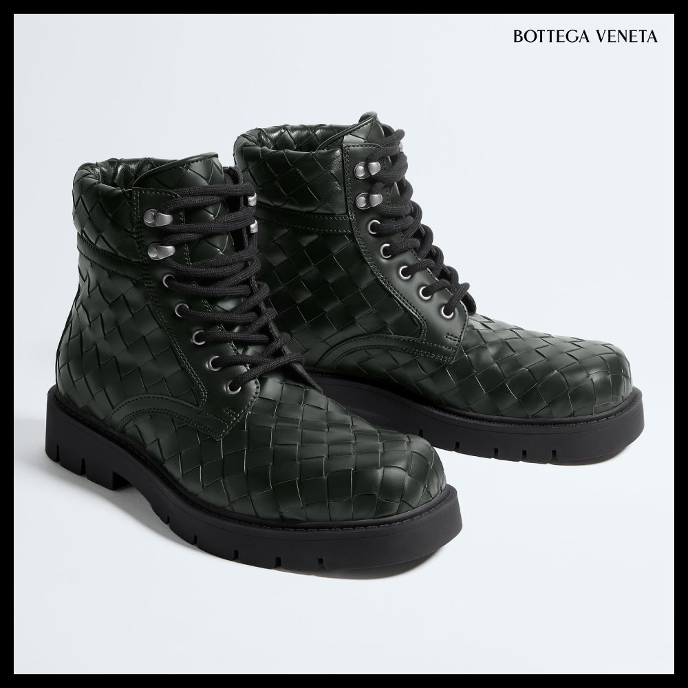 【BOTTEGA VENETA】Head Dog Lace-Up Ankle Boots Dark Green
